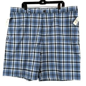 IZOD Mens 42 Luxury Sport Flat Front Golf Shorts Blue Plaid Performance Stretch
